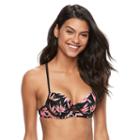 Mix-and-match Strappy Floral Push-up Bikini Top, Teens, Size: Medium, Black Coral