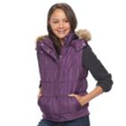 Juniors' Pink Envelope Faux-fur Hood Puffer Vest, Teens, Size: Large, Red
