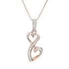 Love Is Forever 14k Rose Gold Over Silver 1/10-ct. T.w. Diamond Double Heart Pendant, Women's, White