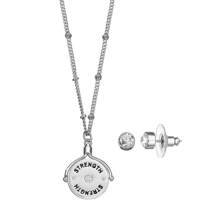 Strength Spinning Pendant Necklace & Stud Earring Set, Women's, Silver