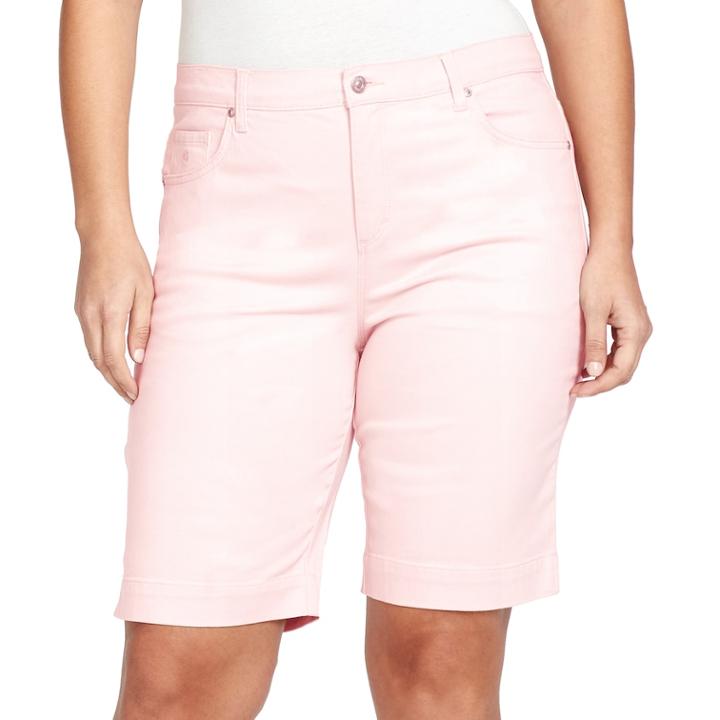 Plus Size Gloria Vanderbilt Amanda Embellished Bermuda Shorts, Women's, Size: 16 W, Pink