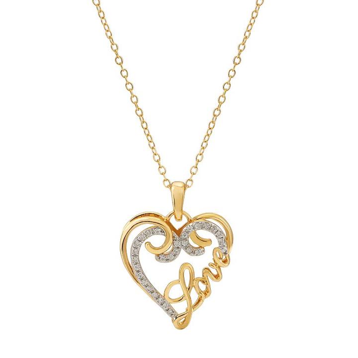 Hallmark Two Tone Gold Over Silver Love Heart Pendant Necklace, Women's, White