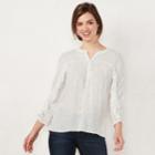 Women's Lc Lauren Conrad Printed Ruffle Sleeve Blouse, Size: Xl, White