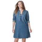 Plus Size Chaps Lace-up Jean Shirtdress, Women's, Size: 2xl, Blue