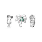 Blue La Rue Silver-plated Crystal Daiquiri, Palm Tree And Flip-flop Charm Set, Women's, Green