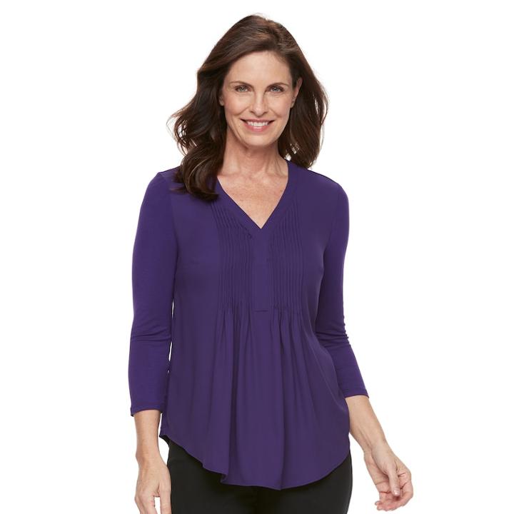 Women's Dana Buchman Pleated Popover Top, Size: Medium, Purple