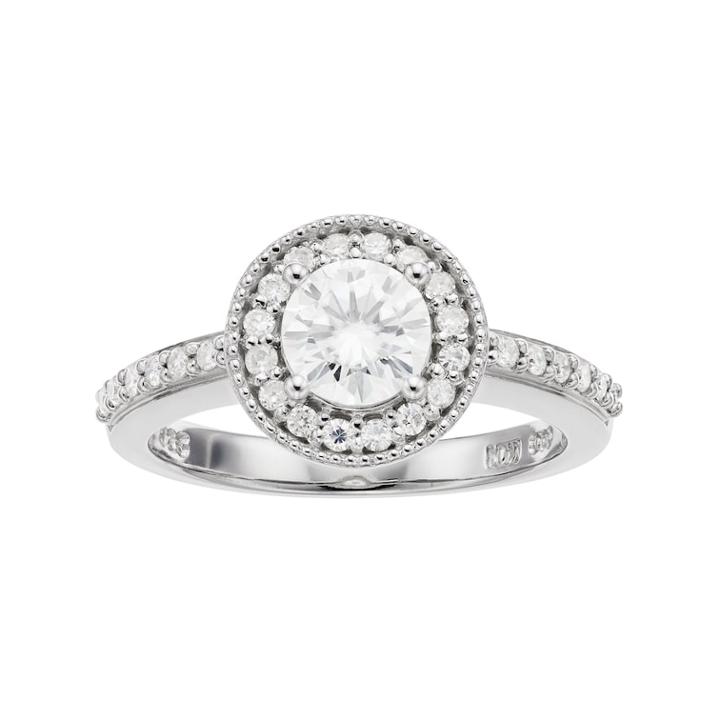 Forever Classic Sterling Silver 1 Carat T.w. Lab-created Moissanite Halo Engagement Ring, Women's, Size: 8, White