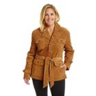 Plus Size Excelled Belted Suede Jacket, Women's, Size: 1xl, Beig/green (beig/khaki)