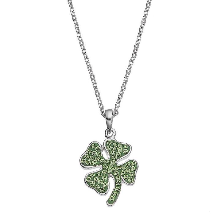 Silver Luxuries Silver Tone Clover Pendant Necklace, Women's, Green