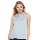 Juniors' Candie's&reg; Ruffle Sleeveless Shirt, Girl's, Size: Large, Light Blue