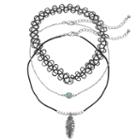 Mudd&reg; Feather Pendant, Cabochon & Tattoo Choker Necklace Set, Teens, Black