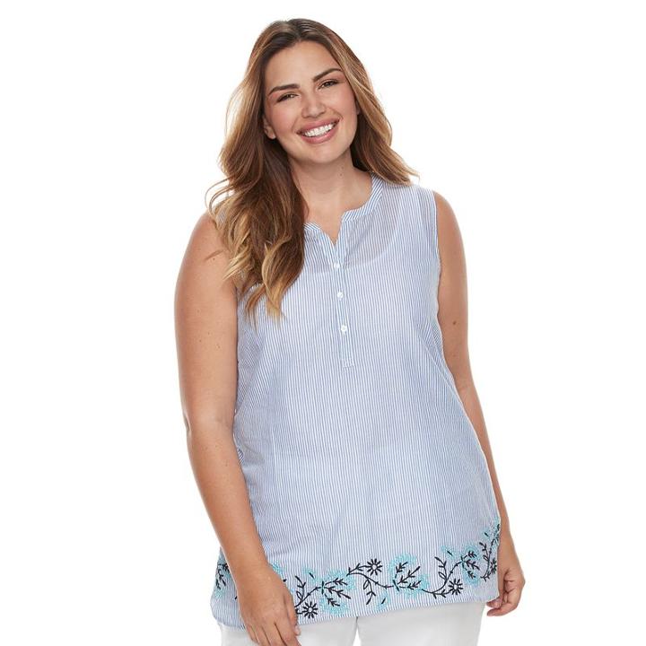 Plus Size Croft & Barrow&reg; Striped Henley Tank, Women's, Size: 2xl, Dark Blue