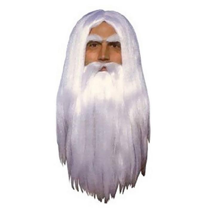 Adult Merlin Wizard Costume Wig & Beard, White