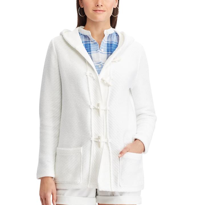 Women's Chaps Jacquard Hood Toggle Sweater, Size: Large, White