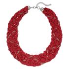 Red Braided Chunky Seed Bead Necklace, Women's