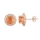 14k Rose Gold Over Silver Peach Quartz Flower Stud Earrings, Women's, Orange