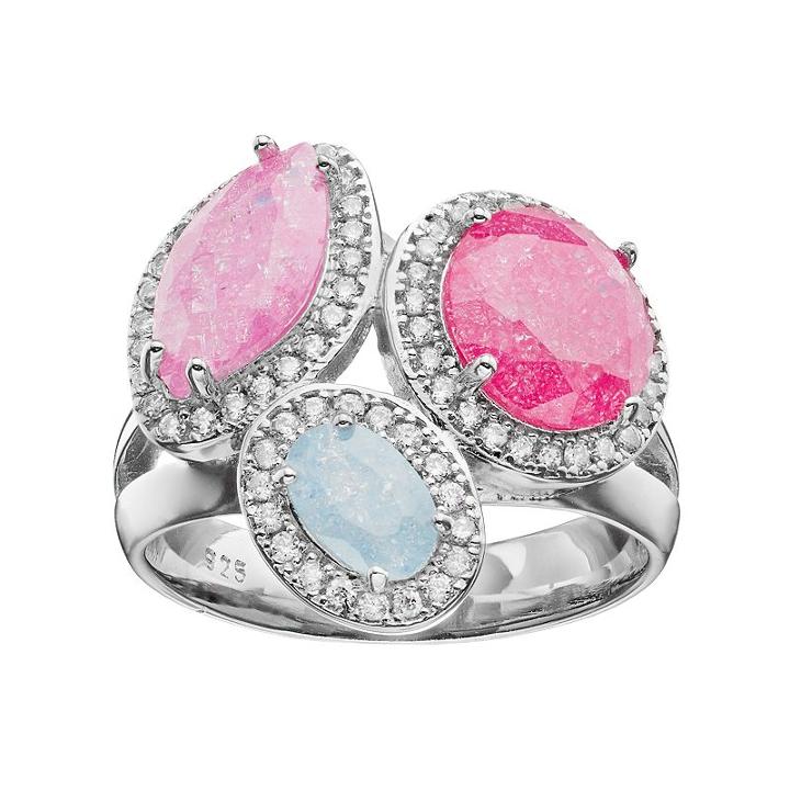 Sterling Silver Cubic Zirconia Multistone Halo Ring, Women's, Size: 7, Multicolor