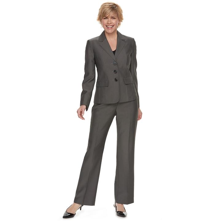 Women's Le Suit Herringbone Jacket & Pant Suit, Size: 8, Grey (charcoal)