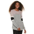 Juniors' Miss Chievous Cozy Varsity Striped Colorblock Top, Teens, Size: Large, Gray Pinot Noir Combo