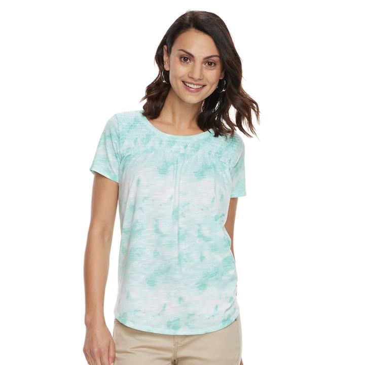 Petite Sonoma Goods For Life&trade; Smocked Short Sleeve Tee, Women's, Size: S Petite, Dark Green