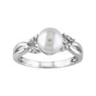 10k White Gold Diamond Accent & Freshwater Cultured Pearl Ring, Women's, Size: 5