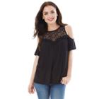 Juniors' Iz Byer California Crinkle Cold Shoulder Top, Teens, Size: Large, Black