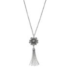 Long Glittery Flower Tassel Pendant Necklace, Women's, Silver