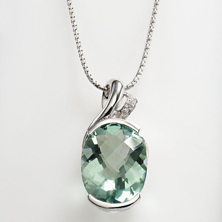 Sterling Silver Green Quartz And Diamond Accent Pendant, Women's, Size: 18