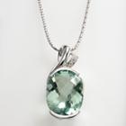 Sterling Silver Green Quartz And Diamond Accent Pendant, Women's, Size: 18