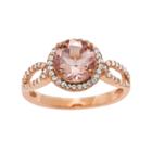 14k Rose Gold Over Silver Morganite Triplet And Lab-created White Sapphire Halo Ring, Women's, Size: 10, Light Pink