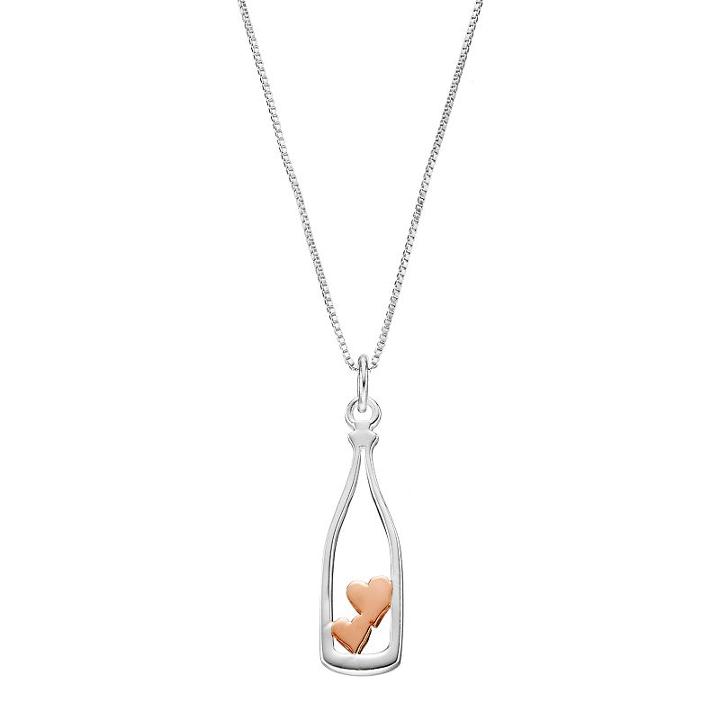 Timeless Sterling Silver Two Tone Heart Bottle Pendant, Women's