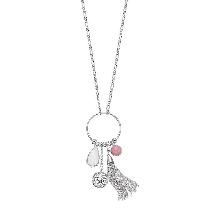 Mudd&reg; Long Flower Disc, Tassel & Teardrop Charm Necklace, Women's, Silver