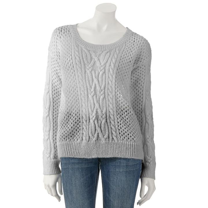 Women's Apt. 9&reg; Shine Open-work Sweater, Size: Xs, Grey