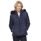 Women's Weathercast Hooded Puffer Jacket, Size: Large, Grey