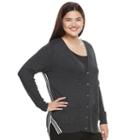 Juniors' Plus Size So&reg; Striped Trim Varsity Cardigan, Teens, Size: 1xl, Grey