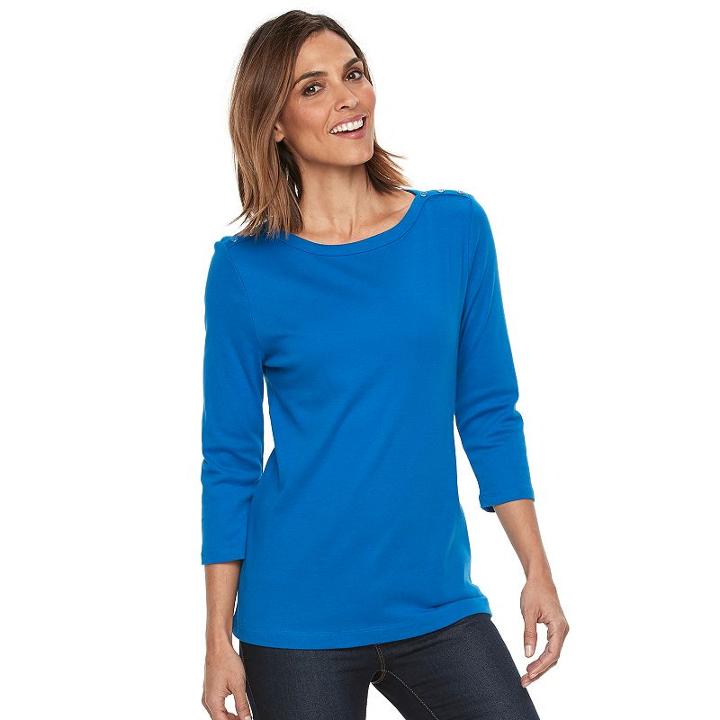 Women's Croft & Barrow&reg; Button-shoulder Tee, Size: Medium, Blue