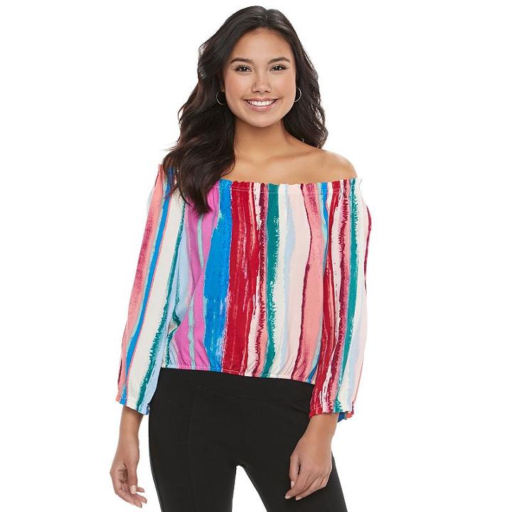 Juniors' Candie's&reg; Print Off-the-shoulder Top, Girl's, Size: Small, White