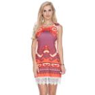 Women's White Mark Print Crochet Sheath Dress, Size: Small, Orange