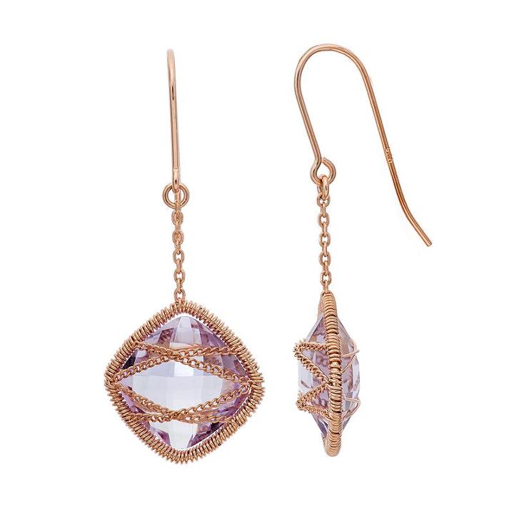Amethyst 18k Rose Gold Over Silver Chain-wrapped Drop Earrings, Women's, Purple