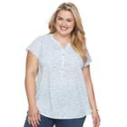 Plus Size Croft & Barrow&reg; Pleated Henley Top, Women's, Size: 2xl, Med Blue