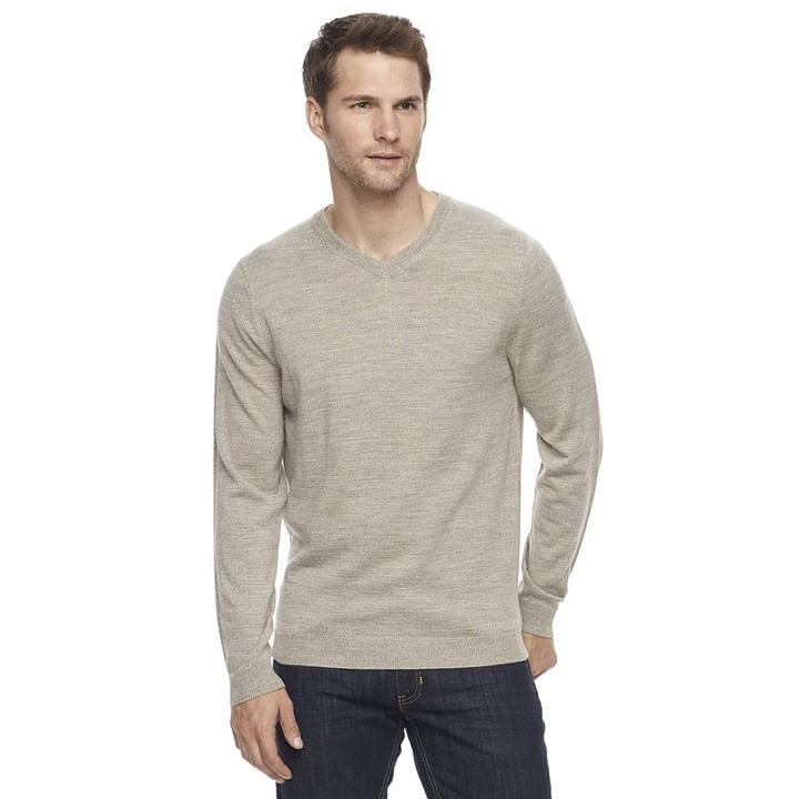 Men's Apt. 9&reg; Modern-fit 12gg Merino V-neck Sweater, Size: Xxl, Med Beige
