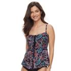 Women's Croft & Barrow&reg; Tummy Slimmer Printed Flyaway Tankini Top, Size: 14, Turquoise/blue (turq/aqua)
