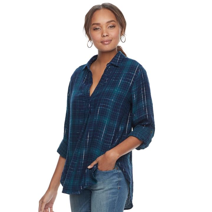 Women's Sonoma Goods For Life&trade; Print Popover Shirt, Size: Small, Blue