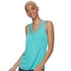 Juniors' Candie's&reg; Cutout Button Front Tank, Teens, Size: Medium, Med Blue