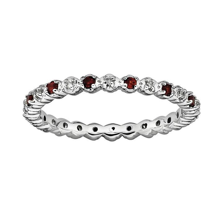 Stacks And Stones Sterling Silver Garnet And Diamond Accent Stack Ring, Women's, Size: 5, Red