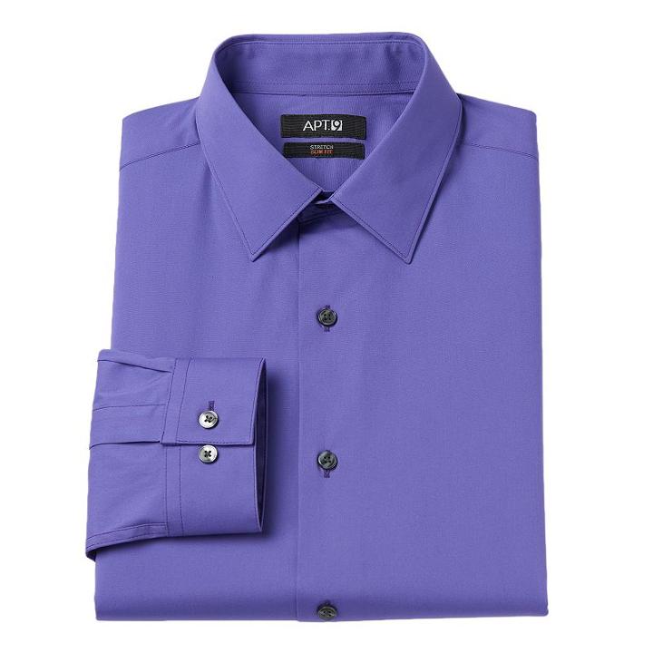 Men's Apt. 9&reg; Slim-fit Stretch Spread-collar Dress Shirt, Size: 17.5-34/35, Med Purple