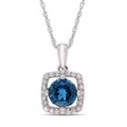 10k White Gold London Blue Topaz 1/10 Carat T.w. Diamond Frame Pendant Necklace, Women's, Size: 17