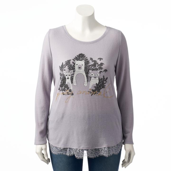 Plus Size Lc Lauren Conrad Lace Trim Top, Women's, Size: 2xl, Grey