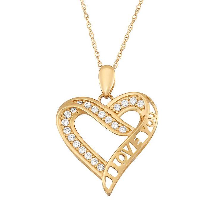 Cubic Zirconia 10k Gold I Love You Heart Pendant Necklace, Women's, Size: 18, White