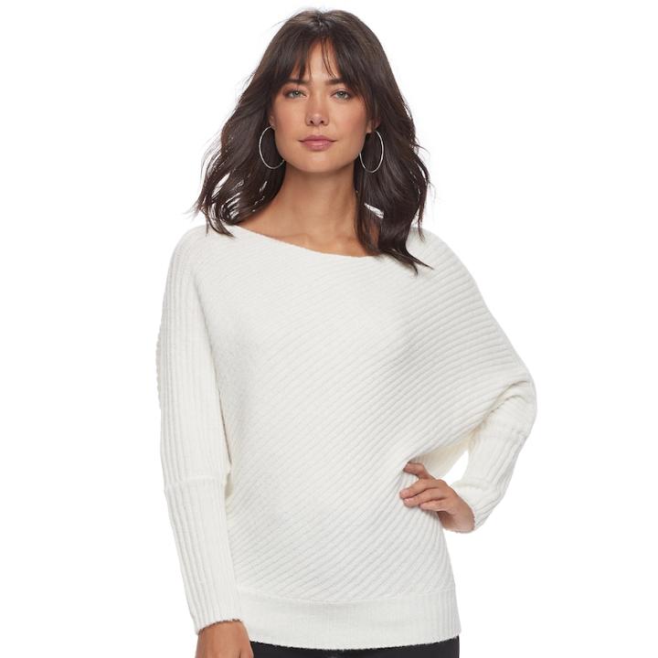 Women's Jennifer Lopez Ribbed Dolman Sweater, Size: Xs, White Oth